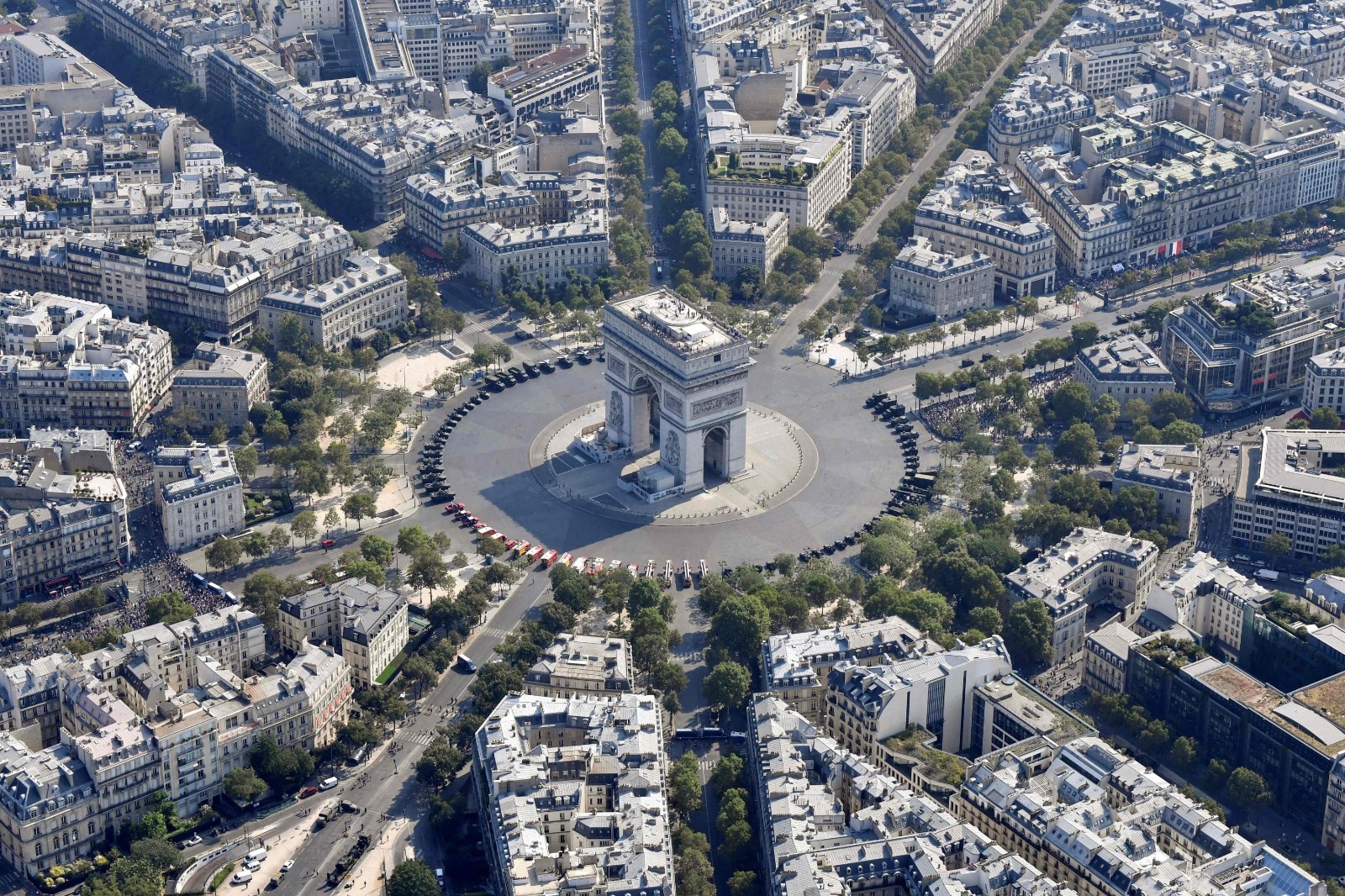 Aerial view of the Arc de Triomphe and Paris avenues